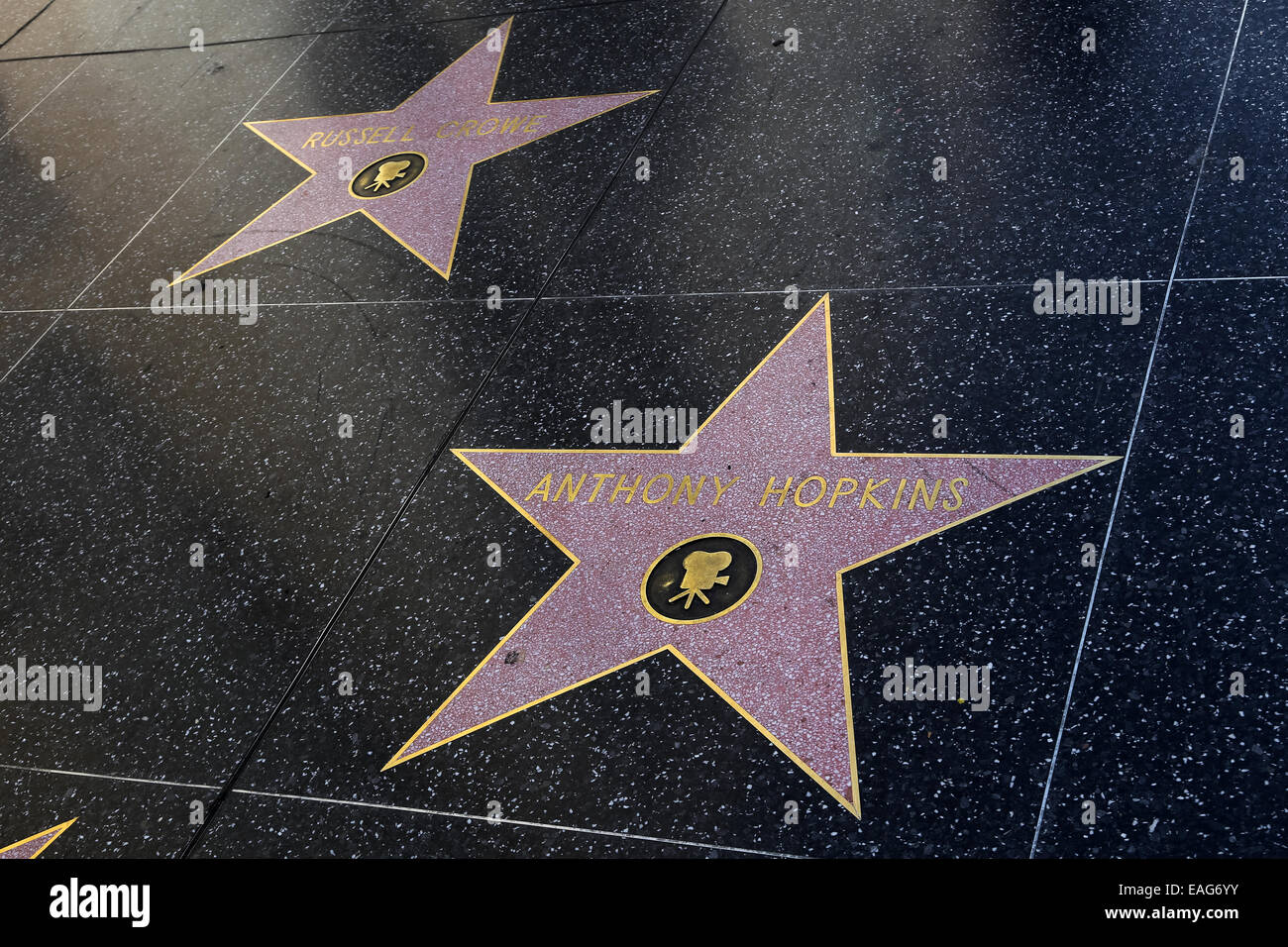 Stars on the Hollywood Walk of Fame, of Russell Crowe and Anthony Hopkins Stock Photo