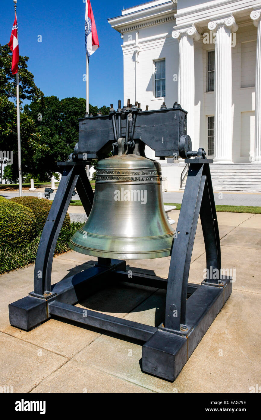 A copy of the Liberty Bell outside the Alabama State Capitol building