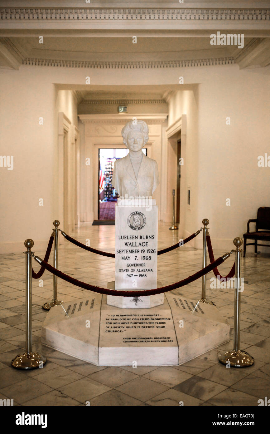 Bust dedicated to Lureen Burns Wallace Governor of Alabama inside the entrance hall of the State Capitol building Stock Photo
