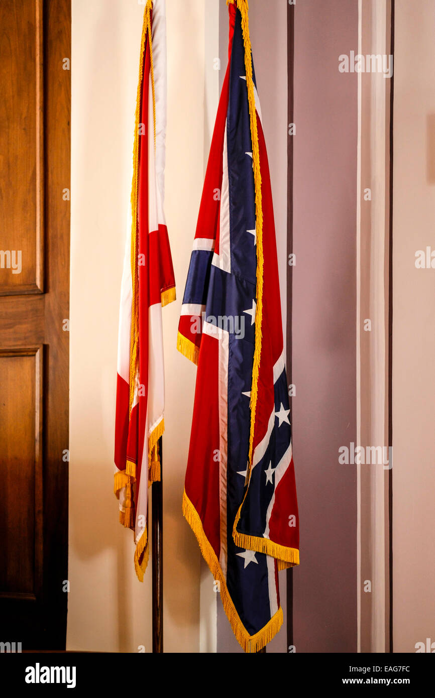 Alabama State flag and the Confederate flag inside the Capitol building in Montgomery Stock Photo
