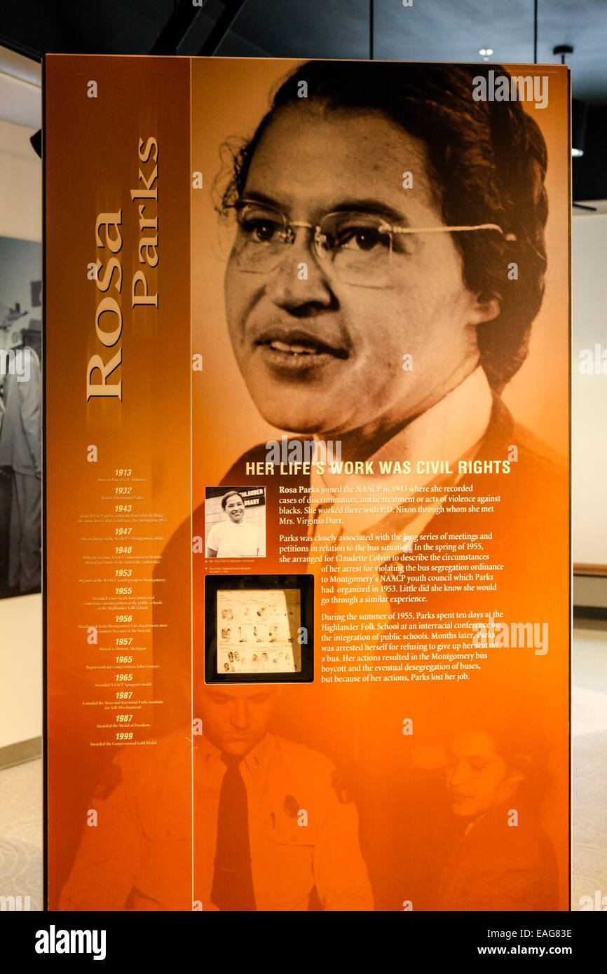 Civil Rights history exhibition inside the Rosa Parks Library and Museum in Montgomery Alabama Stock Photo