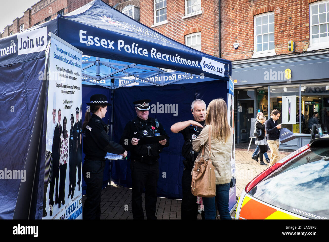 Essex Police on a recruiting drive in Chelmsford city centre Stock