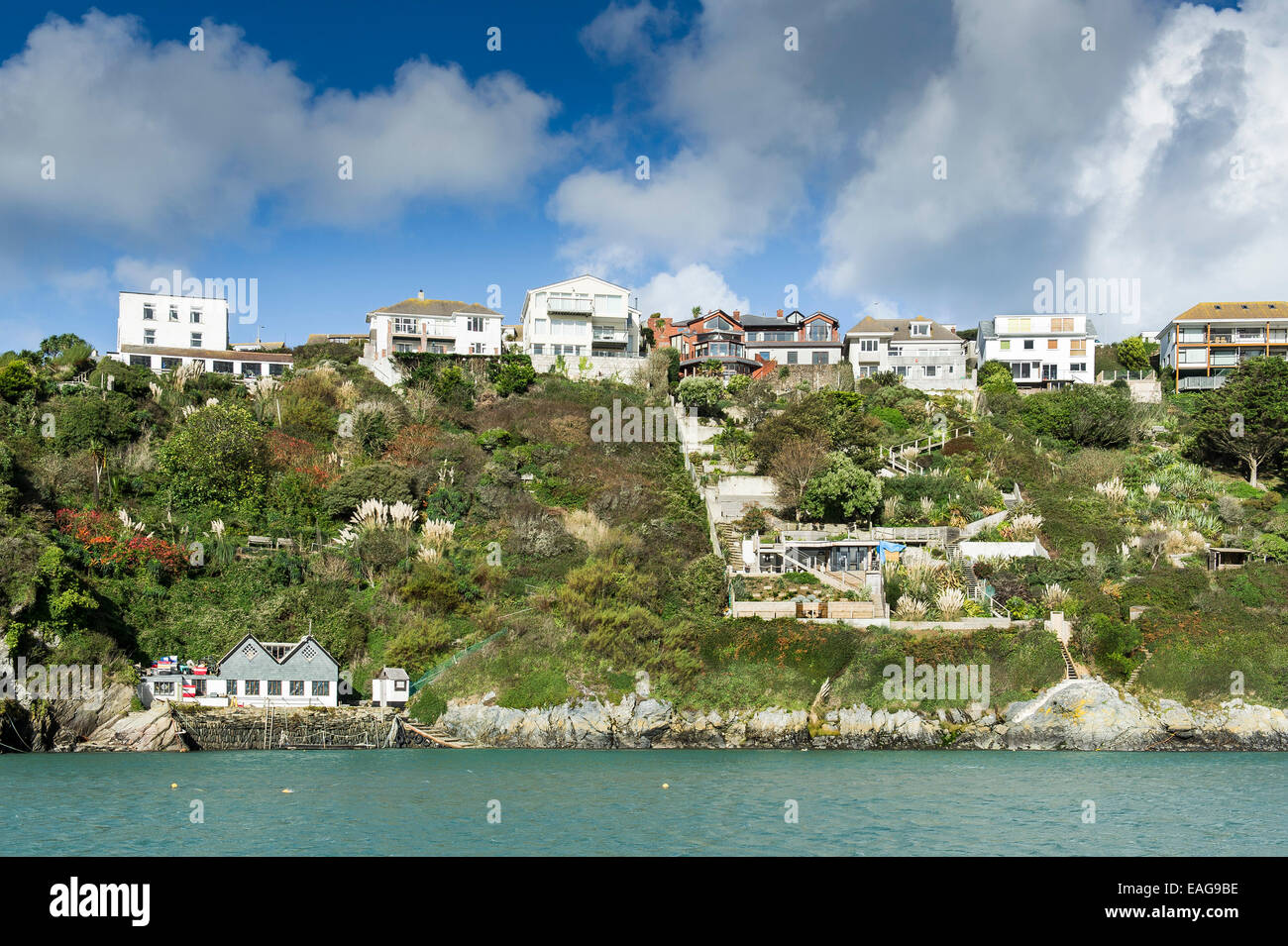 Houses overlooking the River Gannel in Newquay Stock Photo Alamy