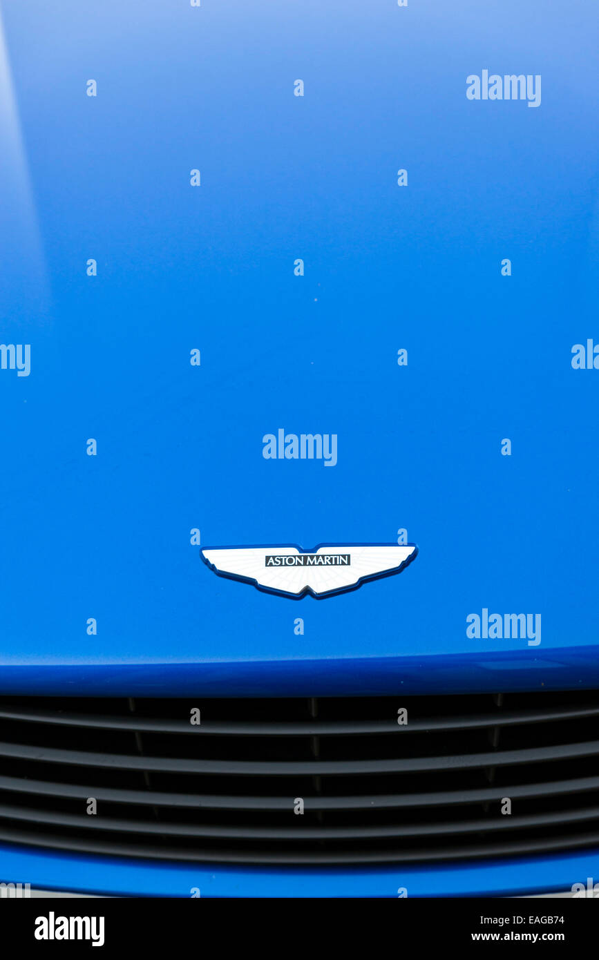 LIVERPOOL, UK - JUNE 8, 2014: At an outdoor car show in Liverpool, UK, a close up view of the hood ornament of an Aston Martin B Stock Photo