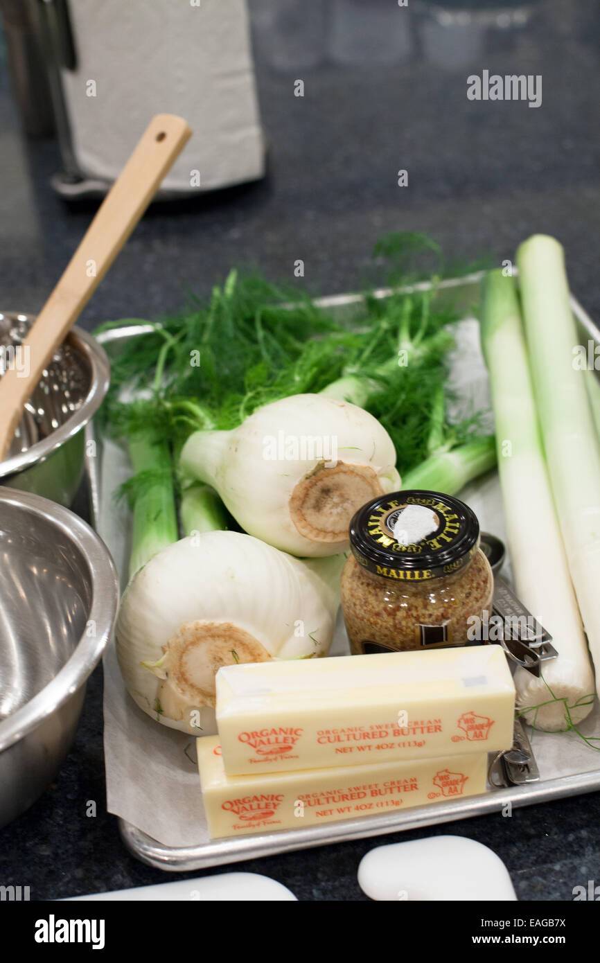 Ingredients ready to go before a cooking class Stock Photo