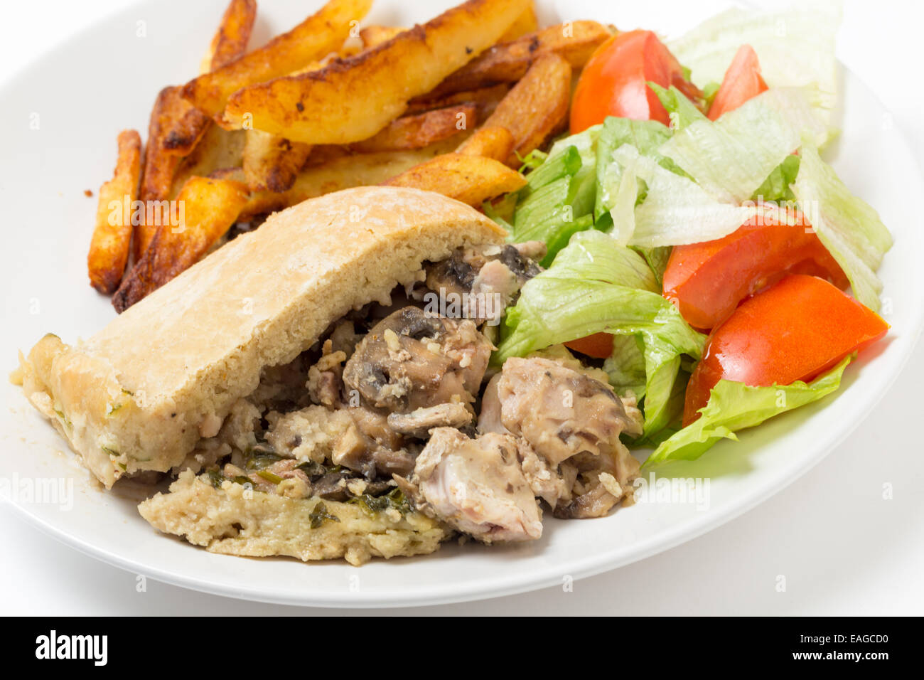 Chicken and mushroom suet pudding, steamed in a a basin, and old-fashioned  English speciality Stock Photo - Alamy