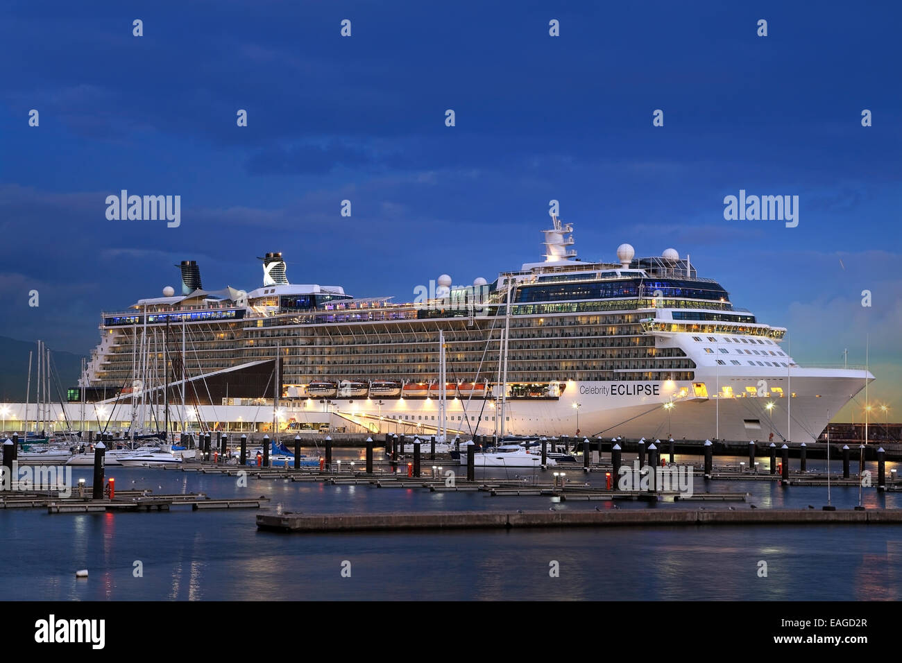 Cruise Ship in port at night Stock Photo - Alamy
