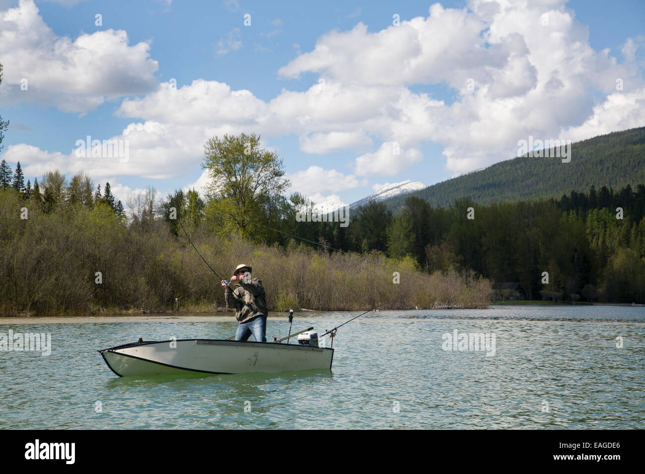 A man fishing on Whitefish Lake in Whitefish, Montana Stock Photo Alamy