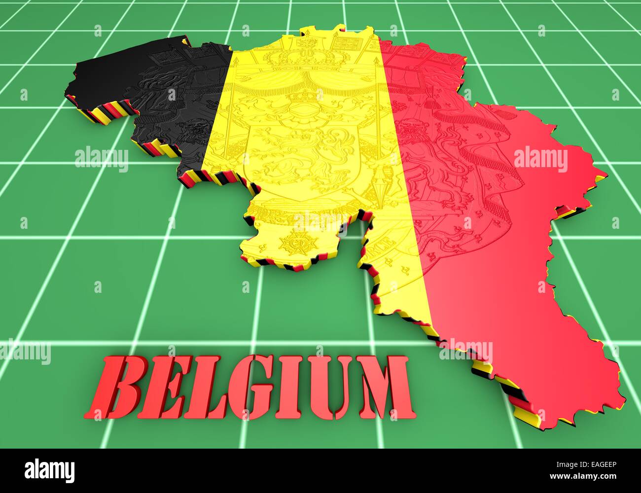 3D map illustration of Belgium with flag and coat of arms Stock Photo ...