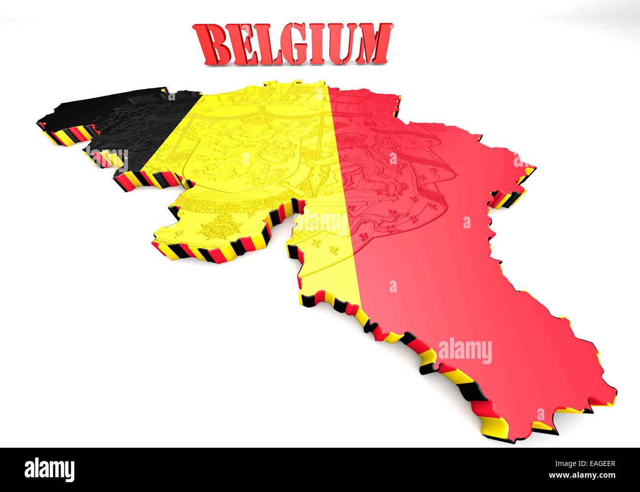 3D map illustration of Belgium with flag and coat of arms Stock Photo ...