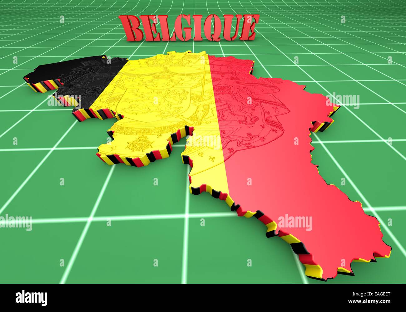 3D map illustration of Belgium with flag and coat of arms Stock Photo ...