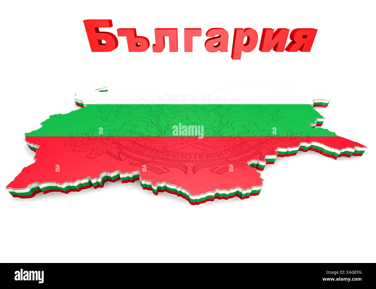 3d map illustration of Bulgaria with flag and coat of arms Stock Photo