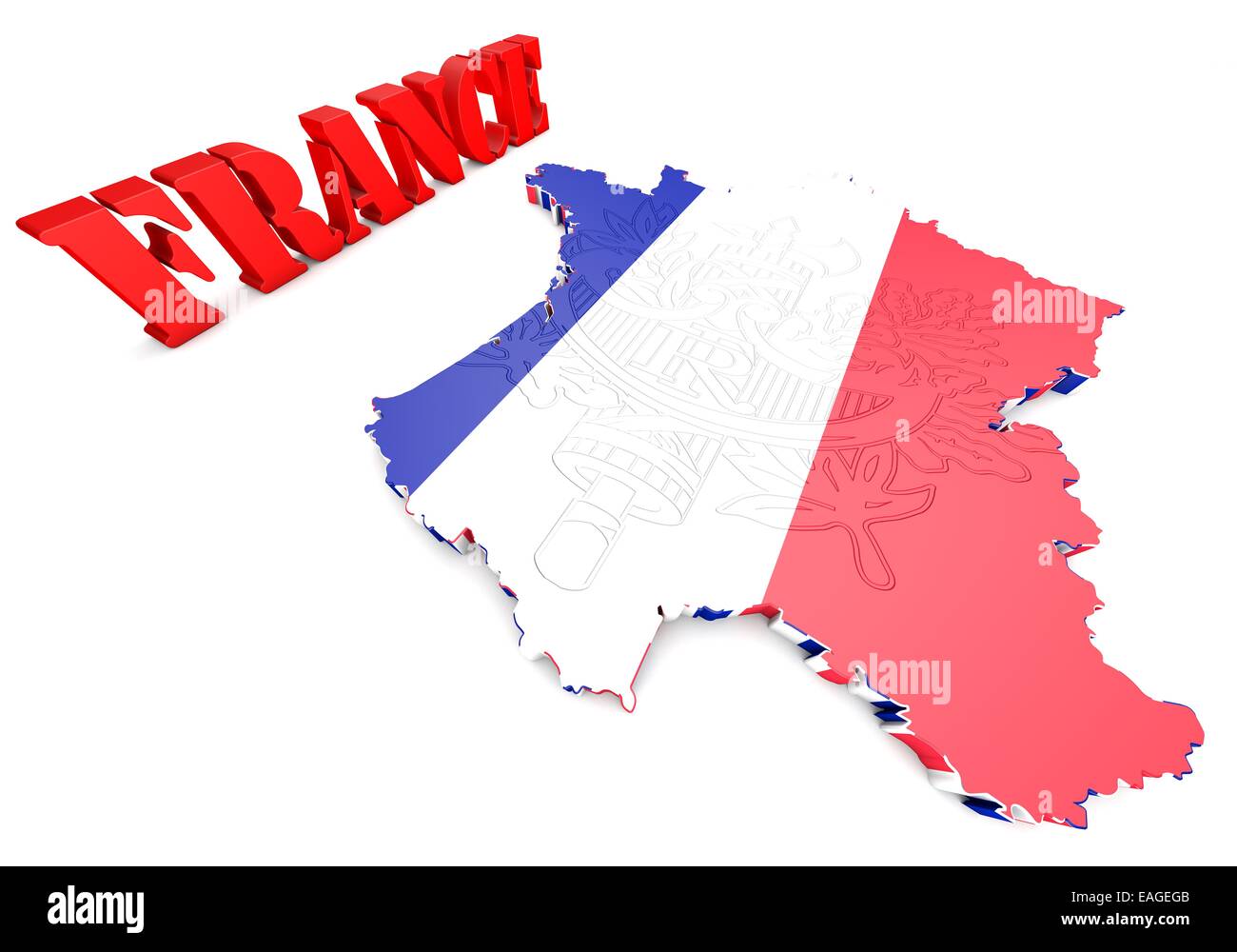 Map of France with flag colors. 3d render illustration. Stock Photo