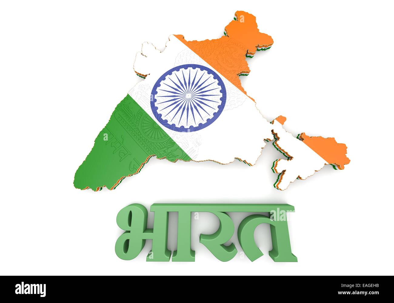 3d Map illustration of India with flag and  coat of arms Stock Photo