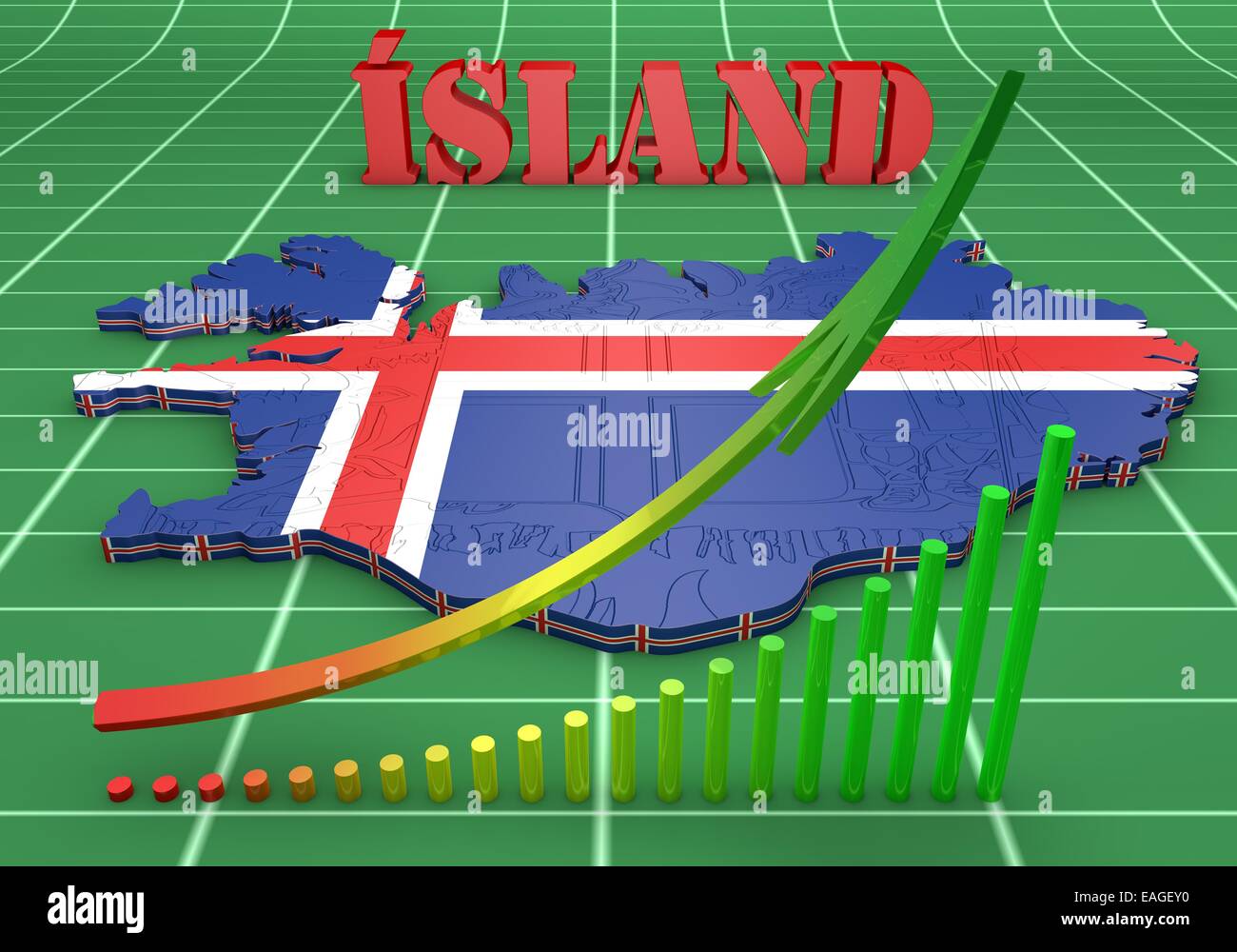 3D map illustration of Iceland with flag and coat of arms Stock Photo ...