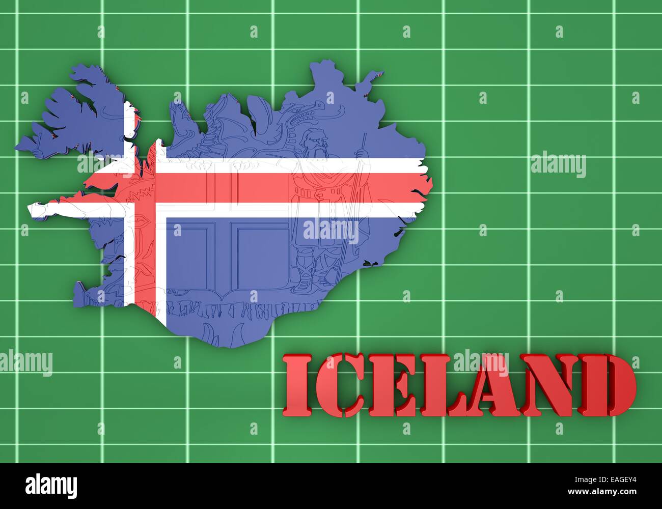 3D map illustration of Iceland with flag and coat of arms Stock Photo ...