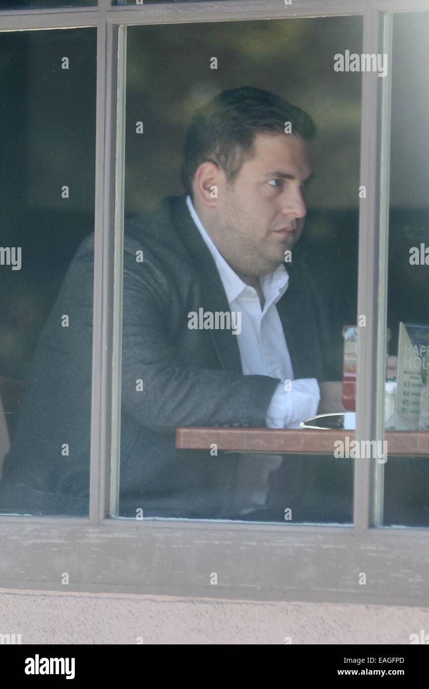 Jonah Hill having lunch at Hugo's in West Hollywood Featuring: Jonah