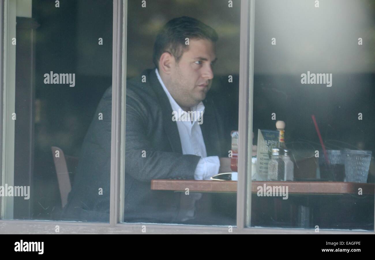 Jonah Hill having lunch at Hugo's in West Hollywood Featuring: Jonah
