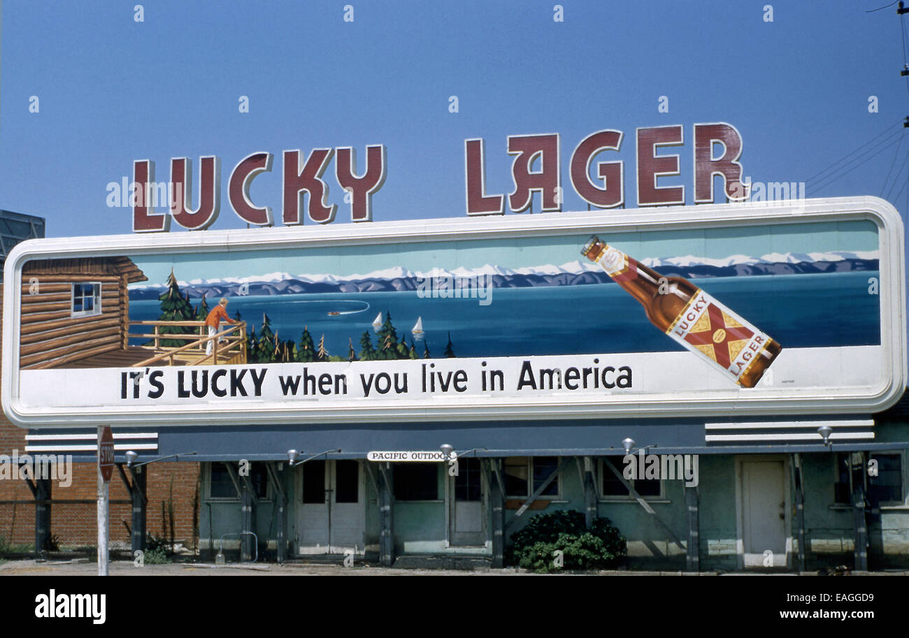 Lucky Lager beer billboard circa 1950s Stock Photo Alamy