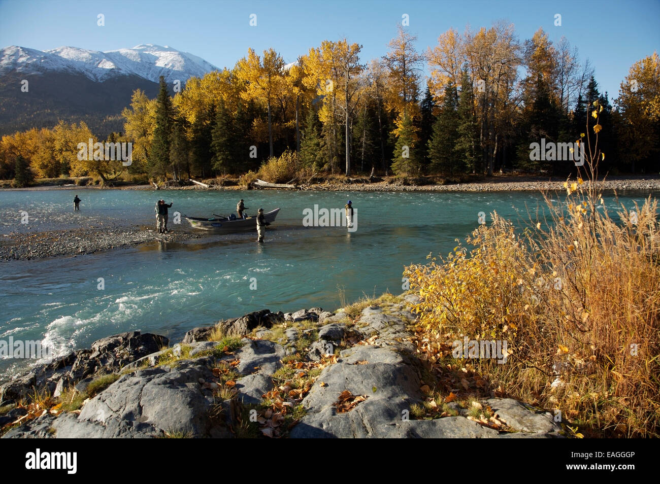 Sport Fishing On The Kenai River Near Cooper Landing, Alaska Stock
