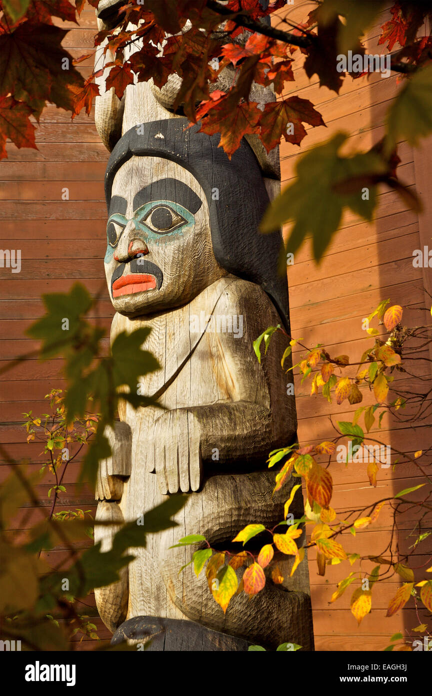 Fall Leaves Near A Totem At Centennial Hall In Juneau. Fall In