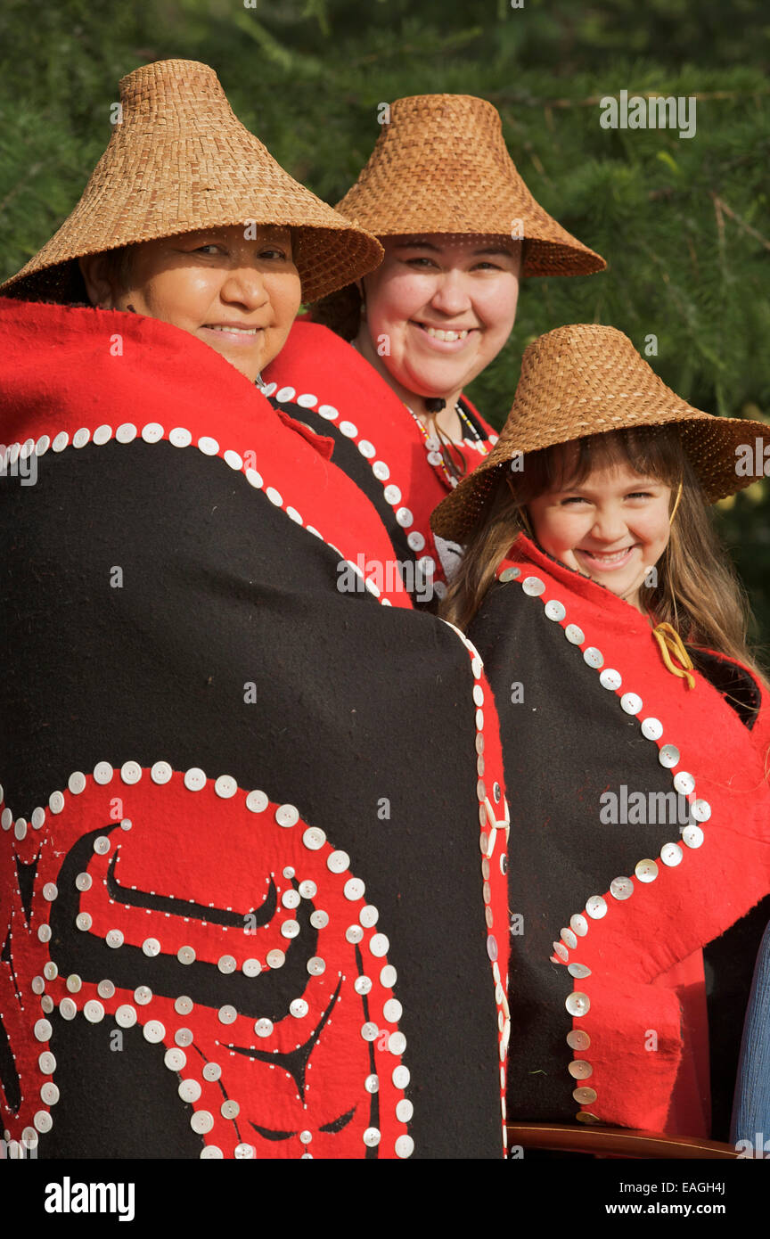 Portrait Of Tlingit Women Wearing A Traditional Chilkat Button Blanket