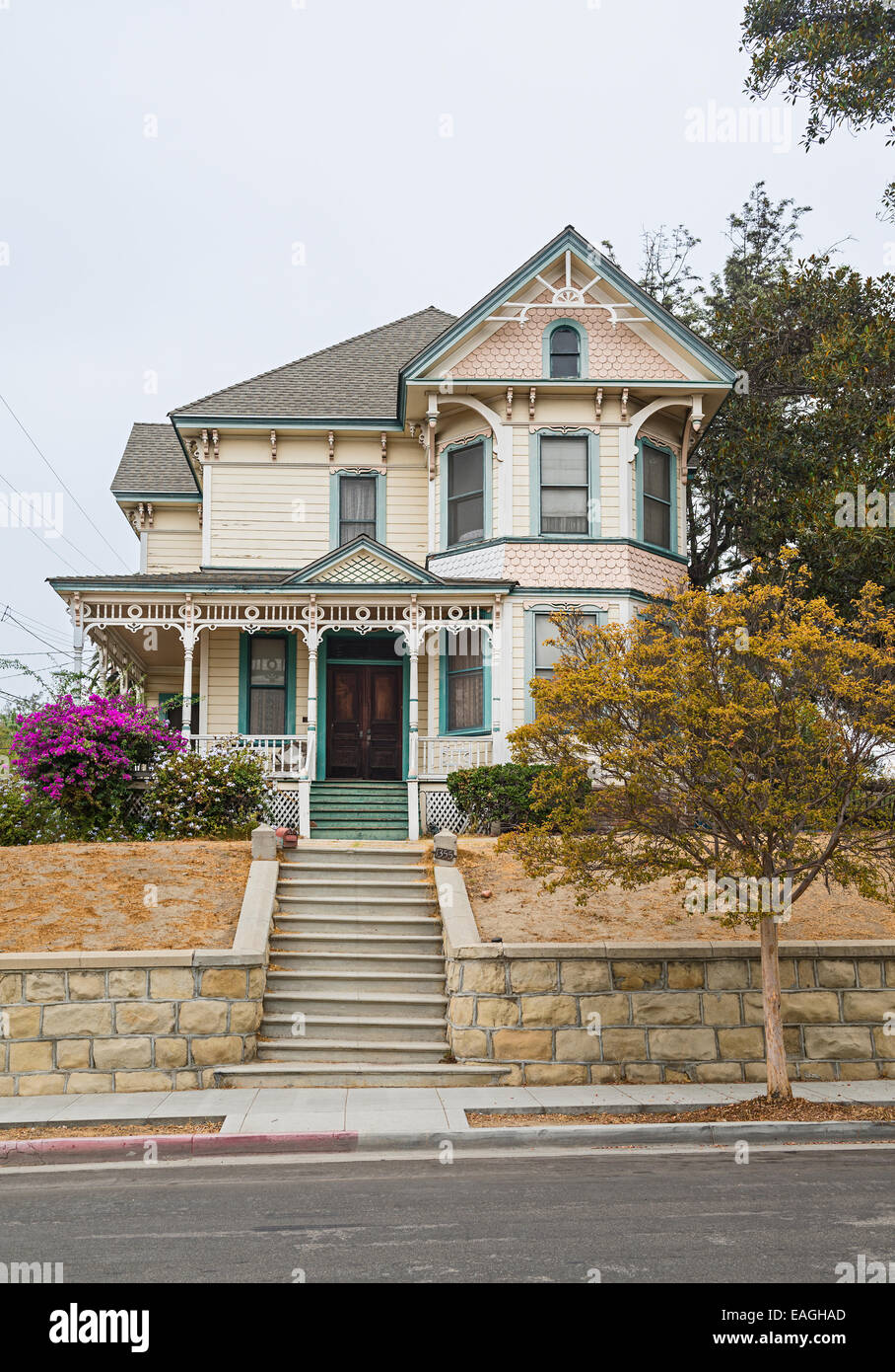 The beautiful Victorian Houses on Carroll Avenue in Echo Park. Stock Photo