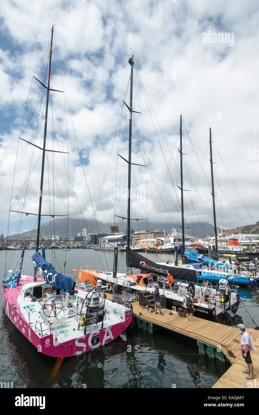 Sailor at top of mast, Volvo Ocean Race 2014-2015, Cape Town, South Africa Stock Photo