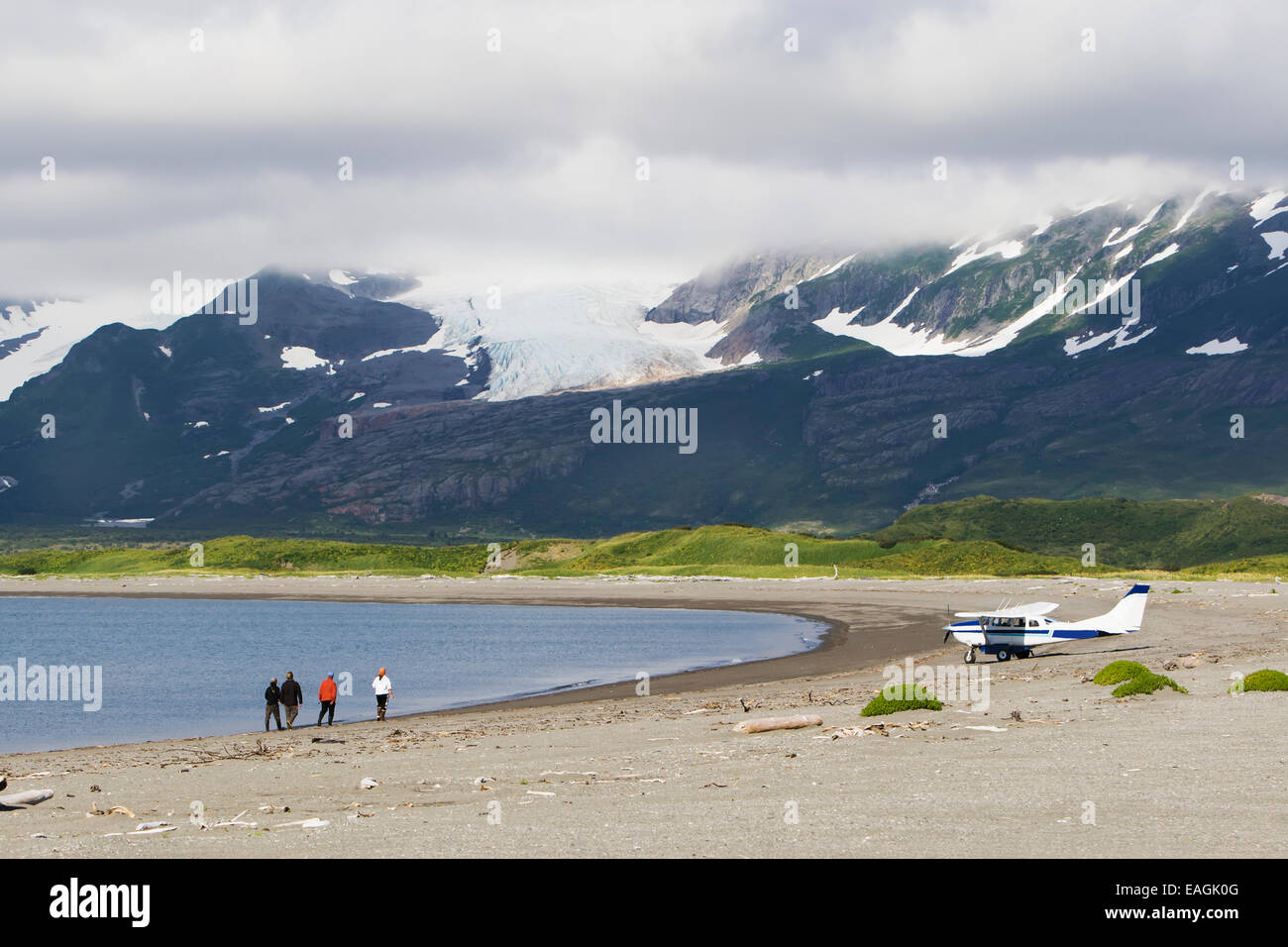 Visitors On Beach Cape Douglas, Katmai National Park, Alaska Peninsula, Southwest Alaska, Summer. Stock Photo