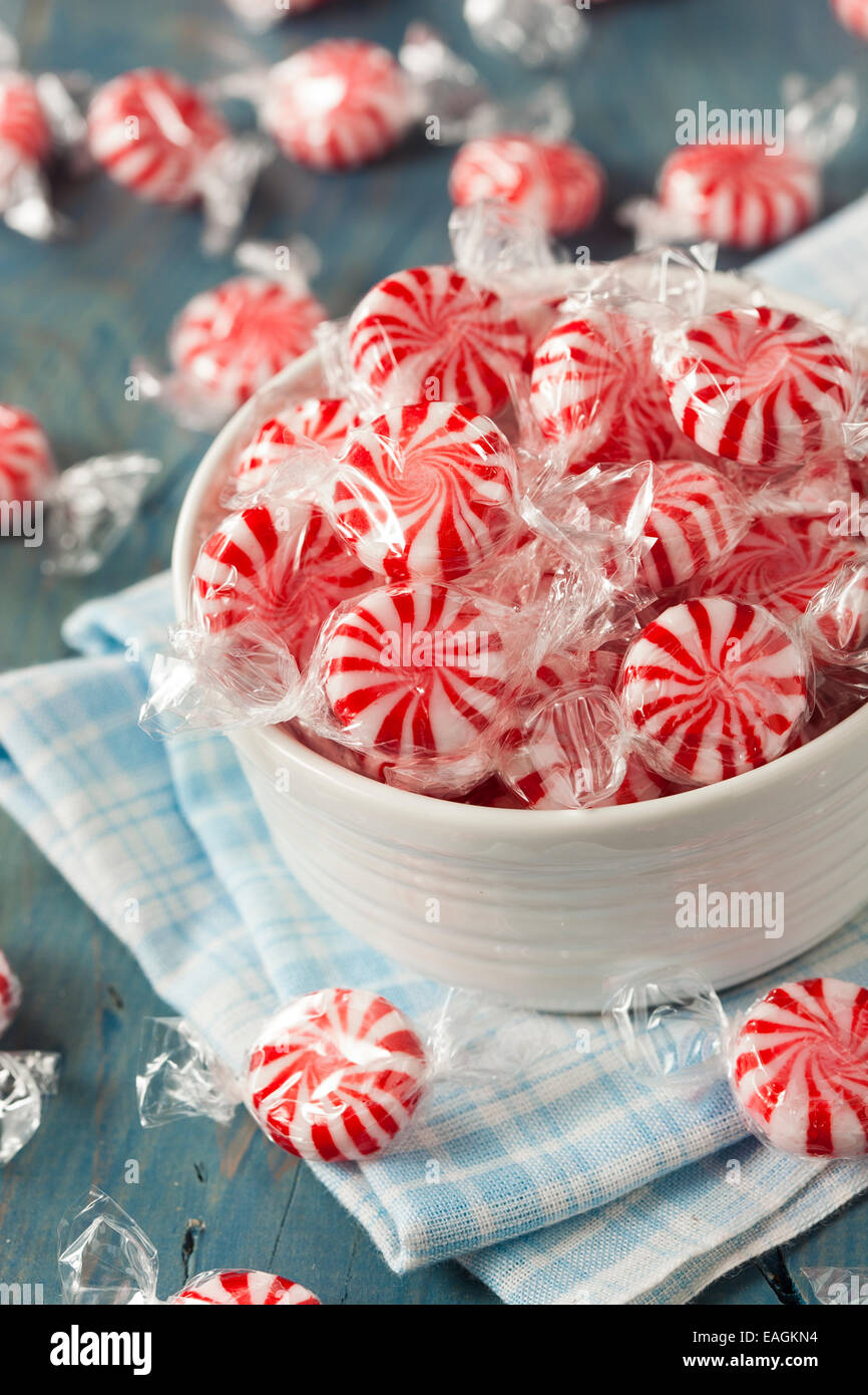 Sweet Red And White Peppermint Candy In A Bowl Stock Photo Alamy