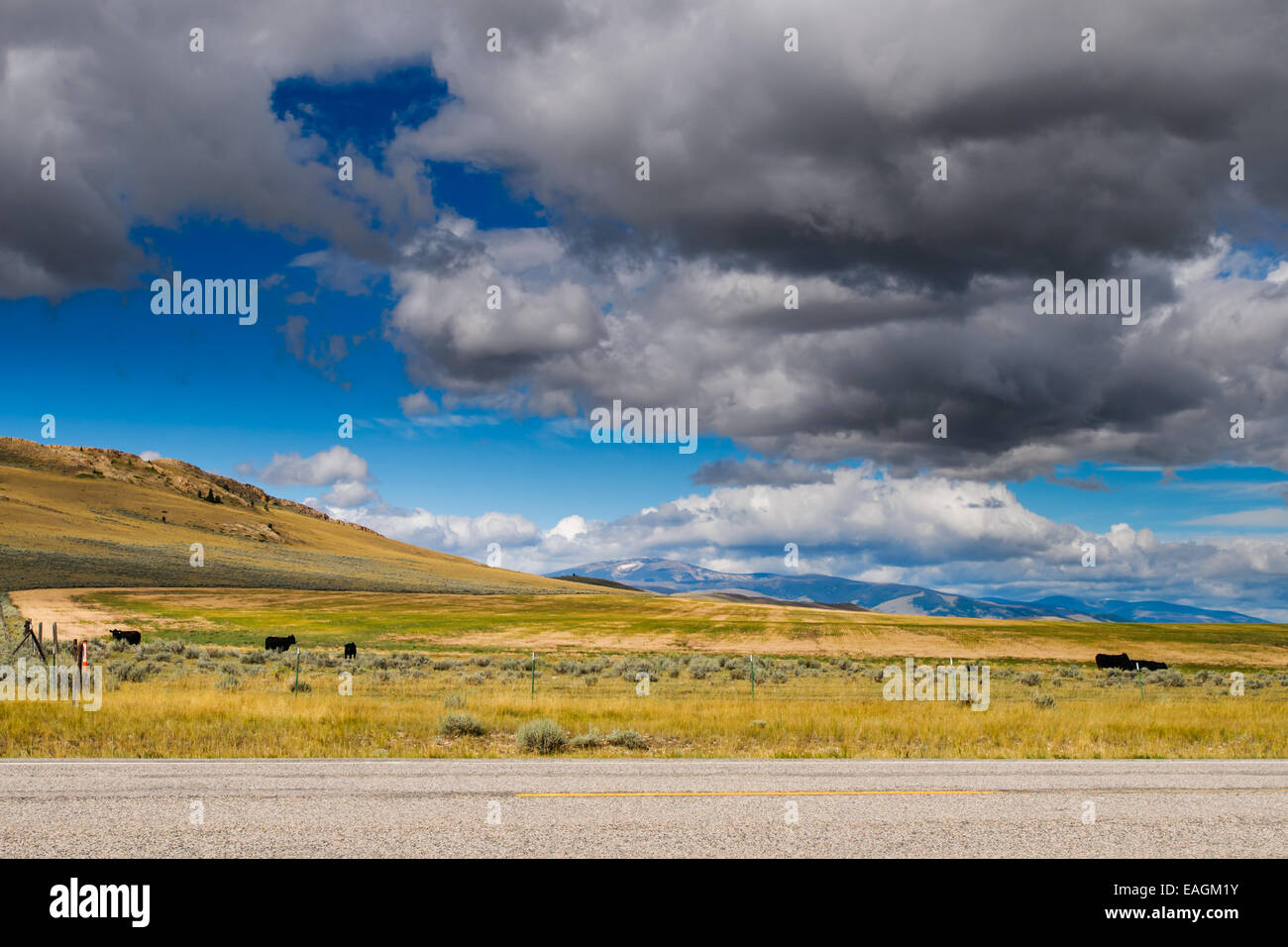 Scenic views of rural Montana farm country under stormy skies Stock