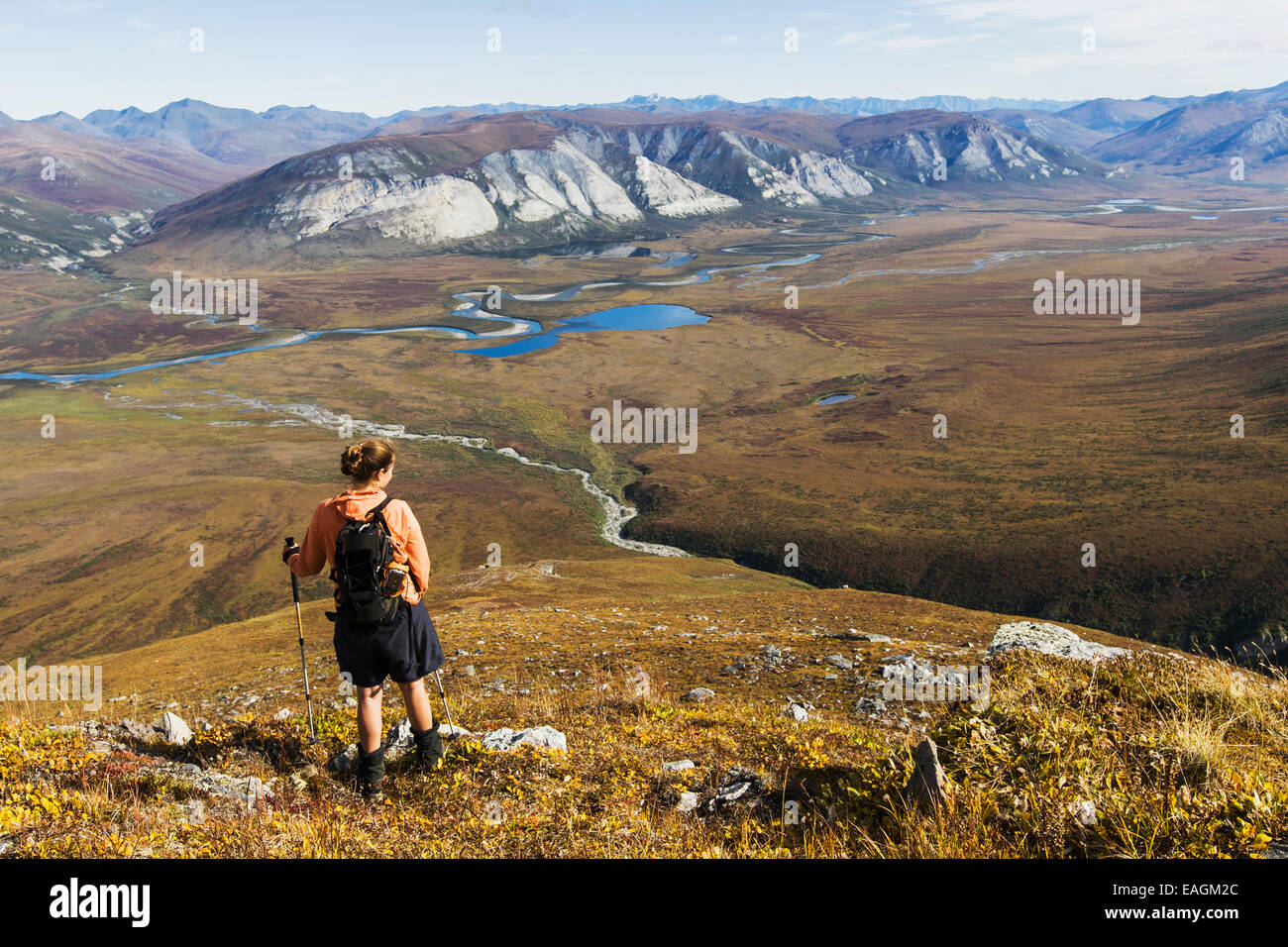 Rear view of female hiker isolated hi-res stock photography and images ...