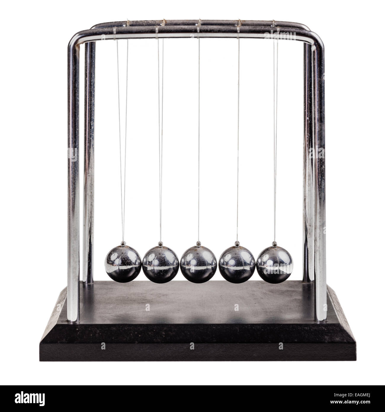 a small Newton's cradle isolated over a white background Stock Photo
