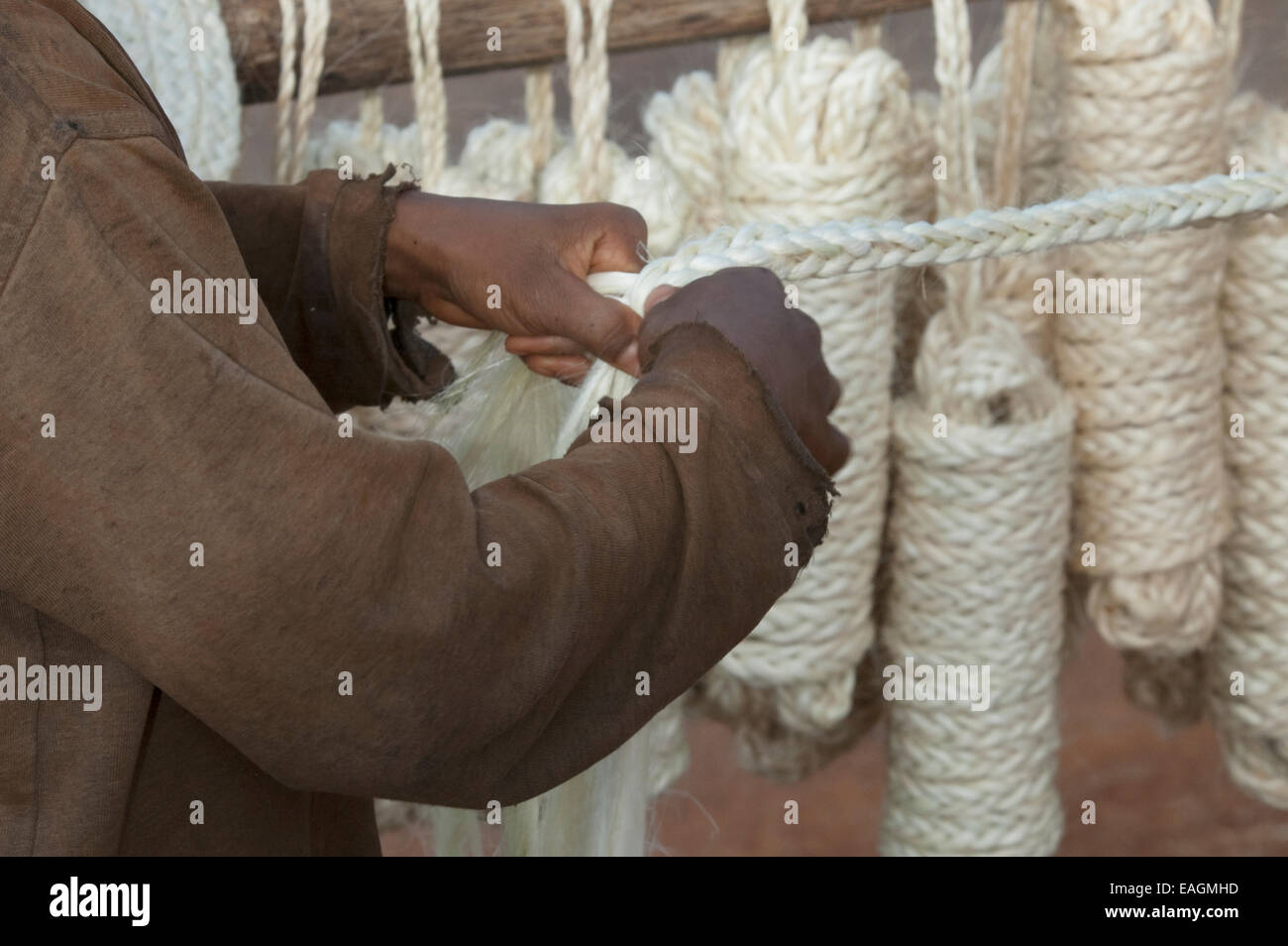 Boy Making Sisal Rope Along The Road Between Ambositra & Ambavalao