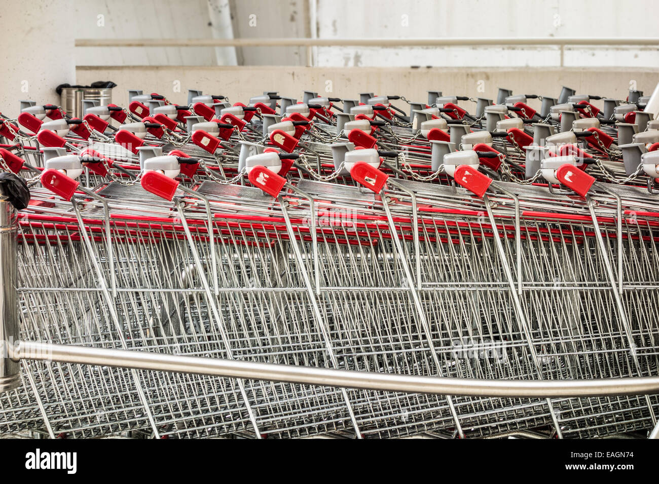 a row of shopping carts in front of a supermarket Stock Photo Alamy