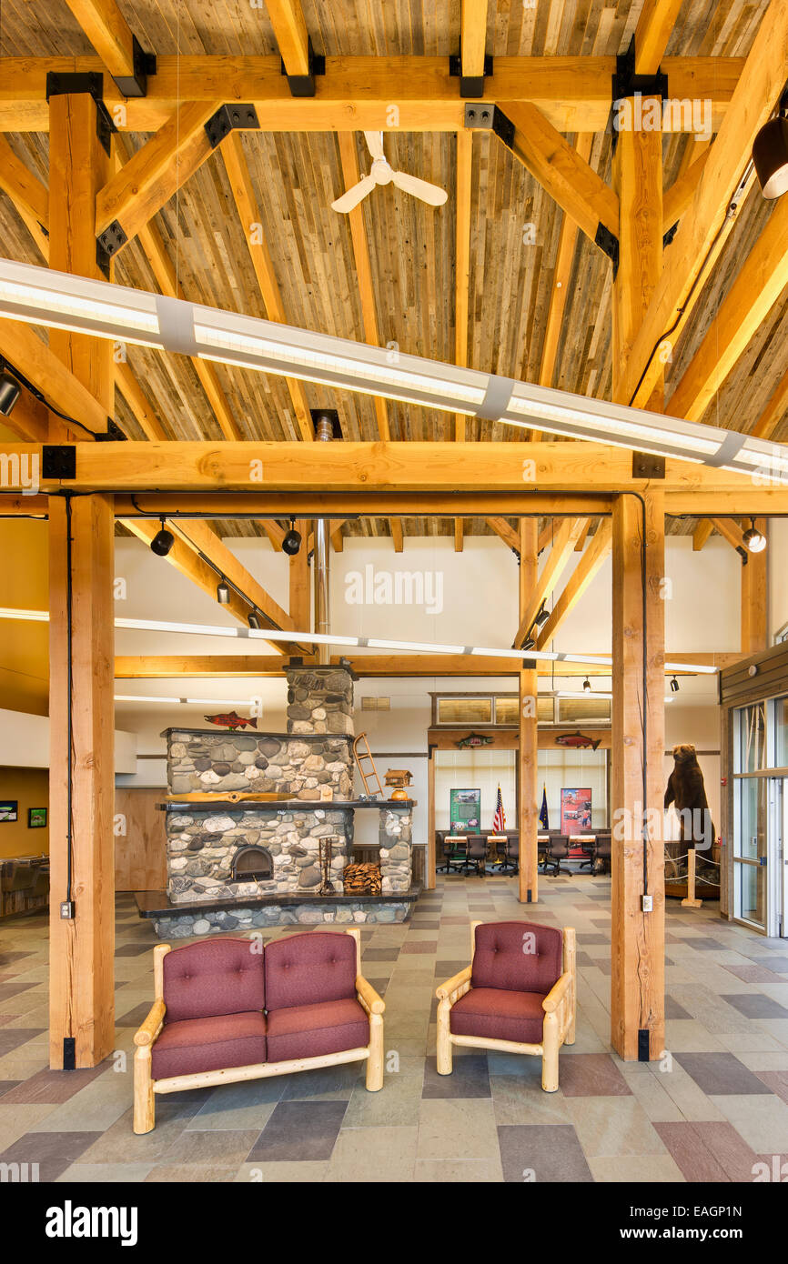 Design,Wooden,Interior,Lounge,Visitor Center Stock Photo