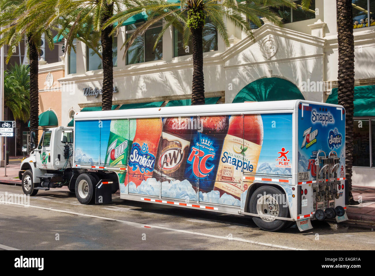 Miami Beach Florida,truck tractor trailer,delivery,drink drinks,Snapple,RC,cola,A&W,Sunkist,7-Up,FL141031006 Stock Photo