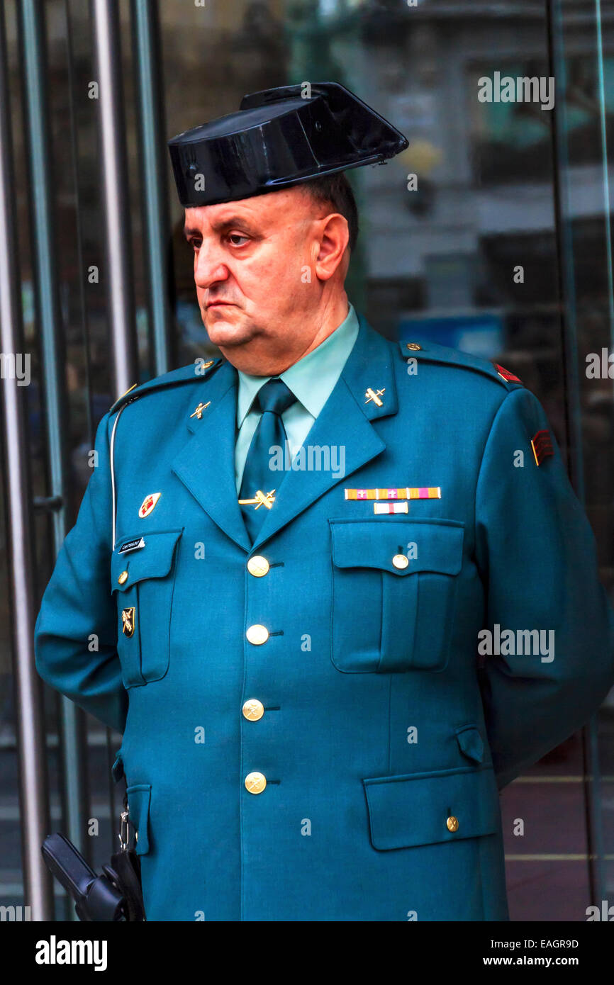 Spanish Gendarme Police Minstry of Justice Puerta del Sol Gateway of the Sun Plaza Square Madrid Spain Stock Photo