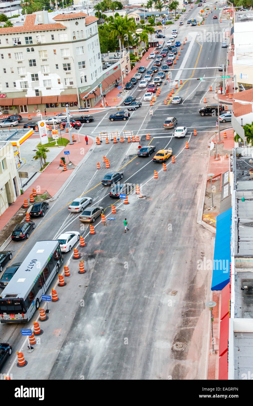 Miami Beach Florida,Alton Road,road work,redirected traffic,capital improvements,aerial overhead view from above,FL141031080 Stock Photo