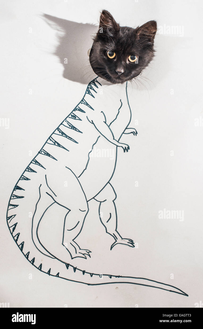 Strong cat conception drawing. Dinosaur drawing Stock Photo
