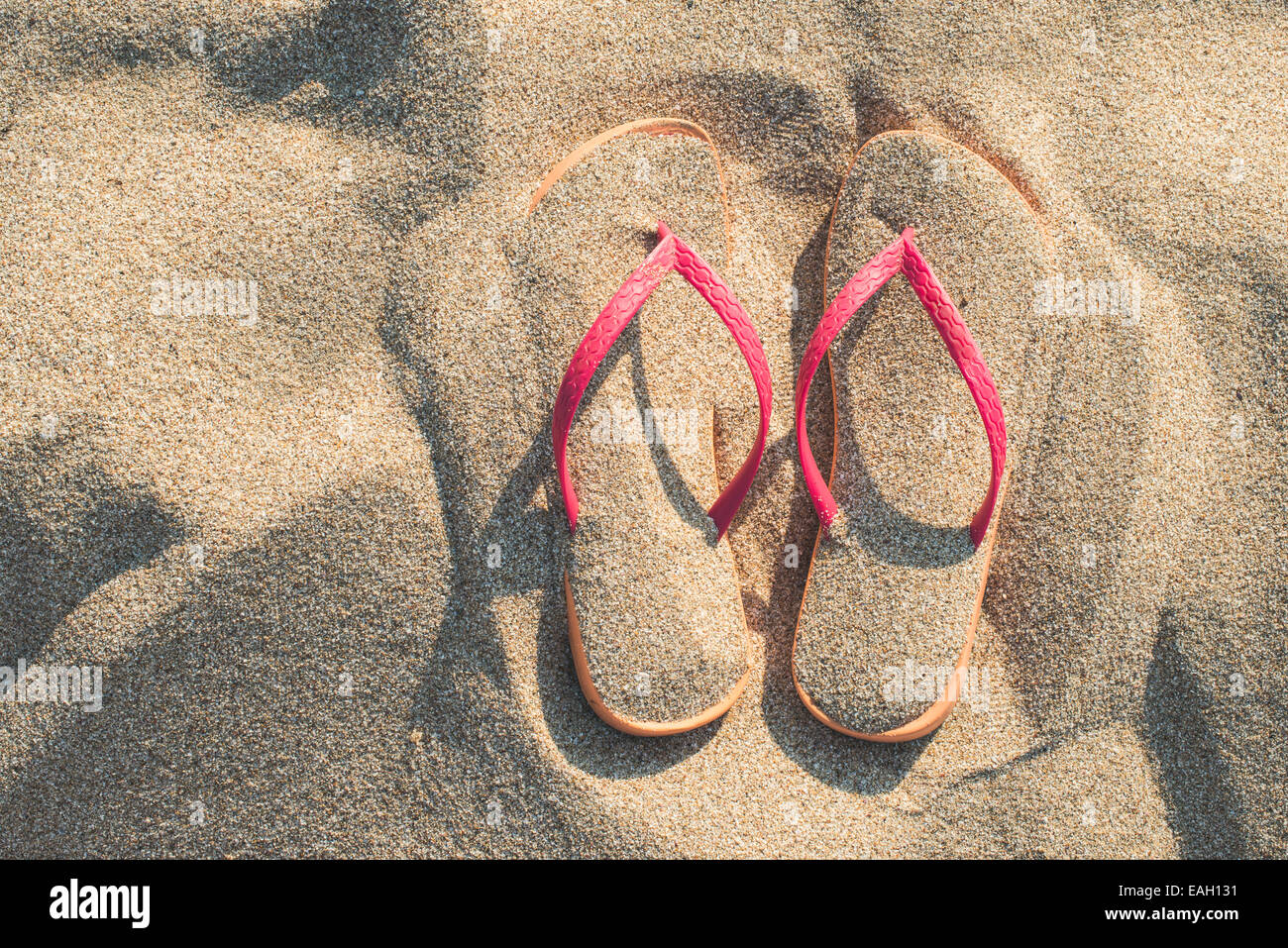 Pink sandals on the beach in the sand Stock Photo - Alamy