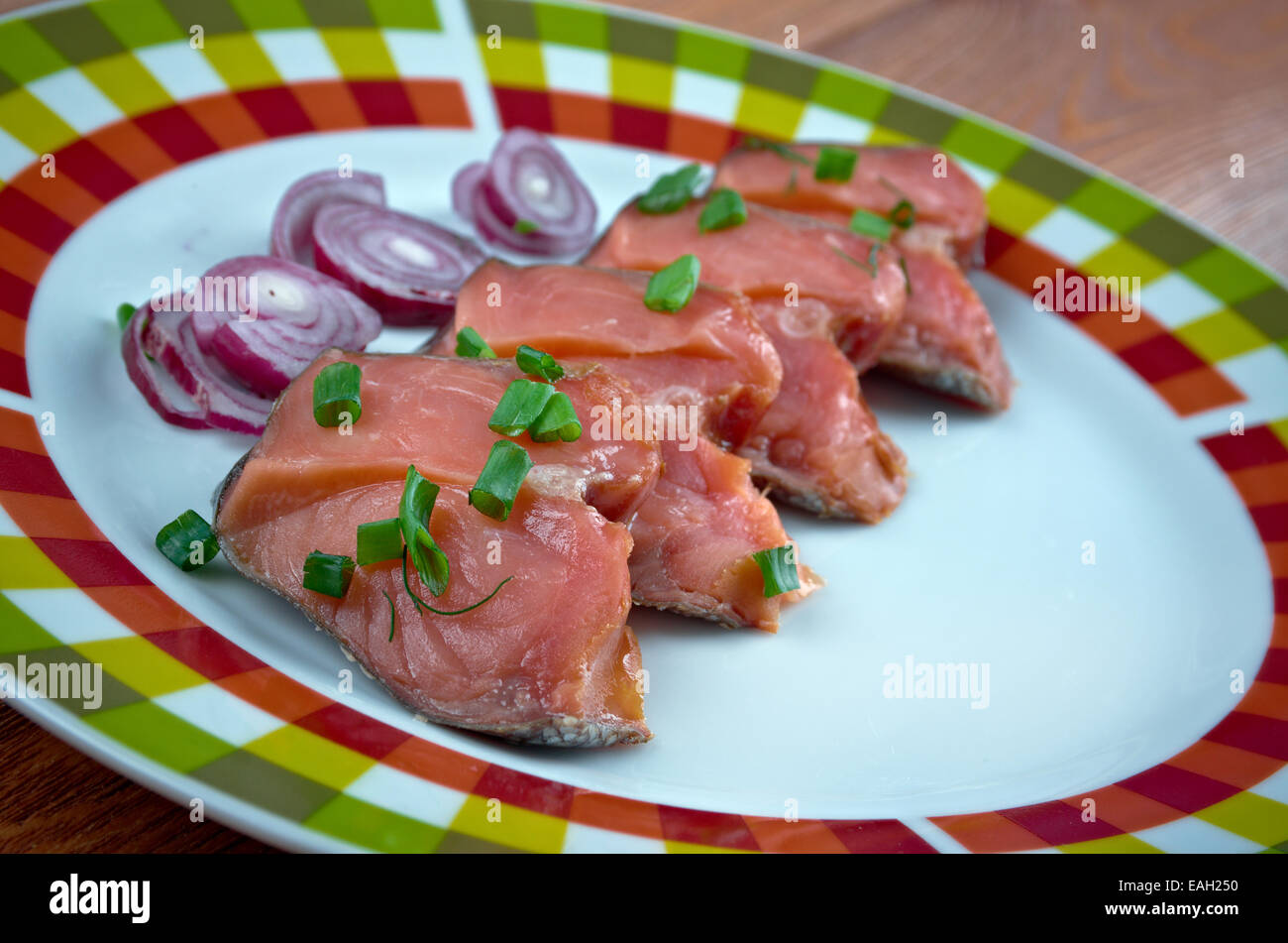 Rakfisk - Norwegian fish dish made from trout or sometimes char, salted and fermented Stock Photo