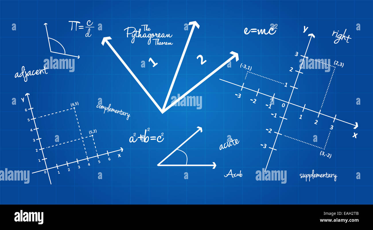 Mathematical Geometry Signs On Blueprint Background Stock Photo - Alamy