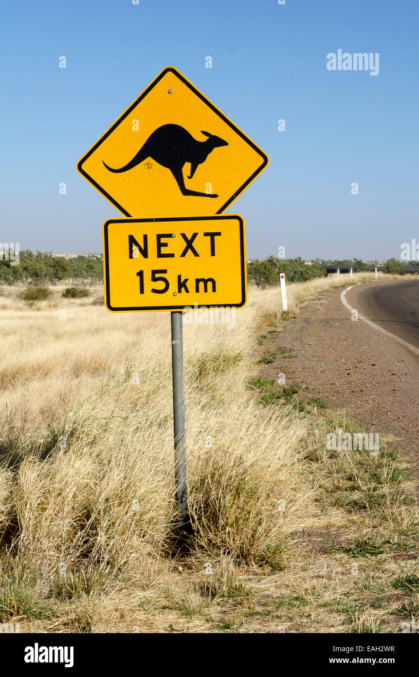 Kangaroo road sign, Barkly Highway,Camooweal, Queensland, Australia Stock Photo
