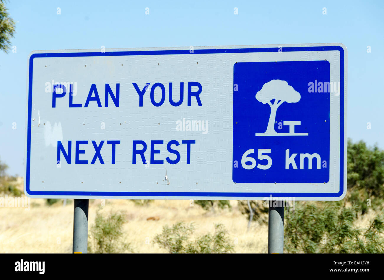 Rest area road sign, Barkly Highway,Camooweal, Queensland, Australia Stock Photo