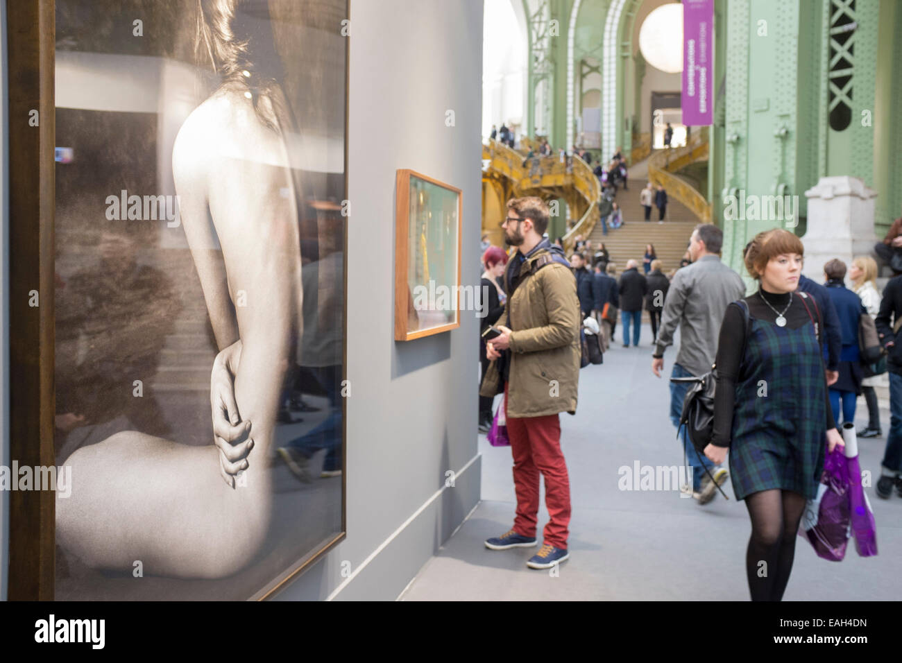Visitors viewing images at Paris Photo 2014 Stock Photo