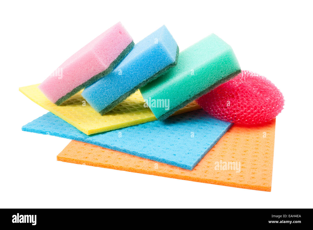 dish washing sponge, dishcloth and scrub pad, isolated Stock Photo
