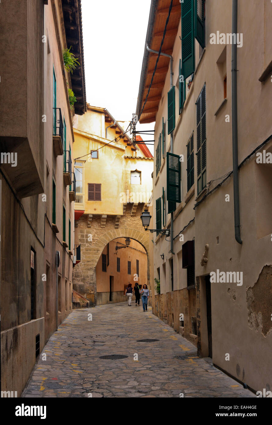 Narrow Streets of the Old Town of Palma de Mallorca, Balearic Islands, Spain Stock Photo