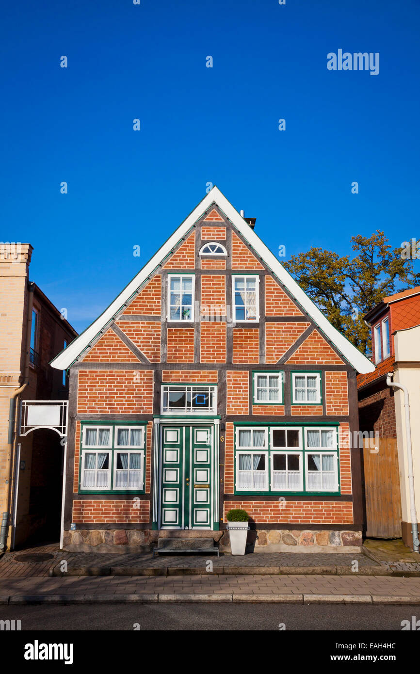 Facade of typical German residential house in Lubeck city, Germany Stock Photo