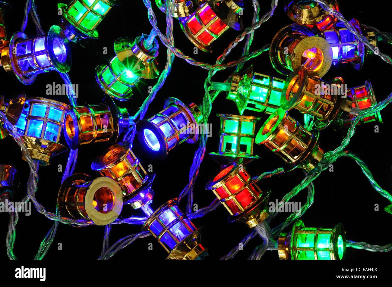 Modern Christmas LED Lantern lights against a black background Stock ...